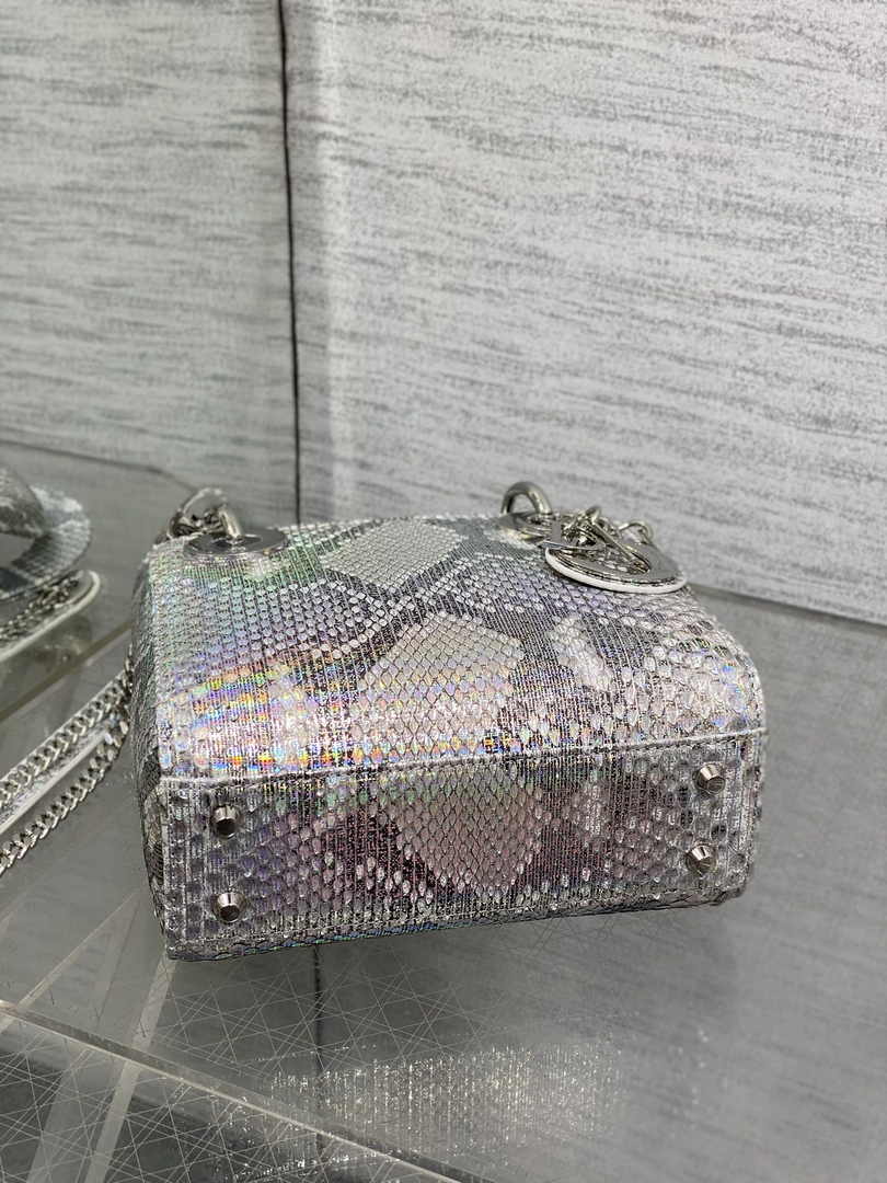 Mini Lady Dior Bag M0505 Silver Snake Leather - Default Title - View 5