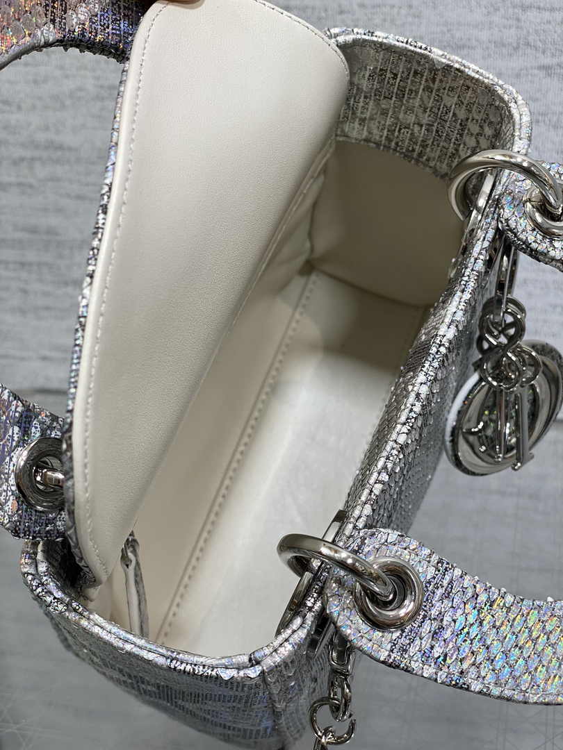 Mini Lady Dior Bag M0505 Silver Snake Leather - Default Title - View 6