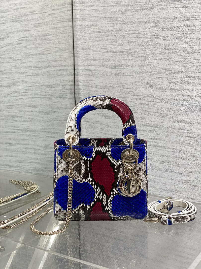 Mini Lady Dior Bag M0505 Red Blue Snake Leather - Default Title - View 2