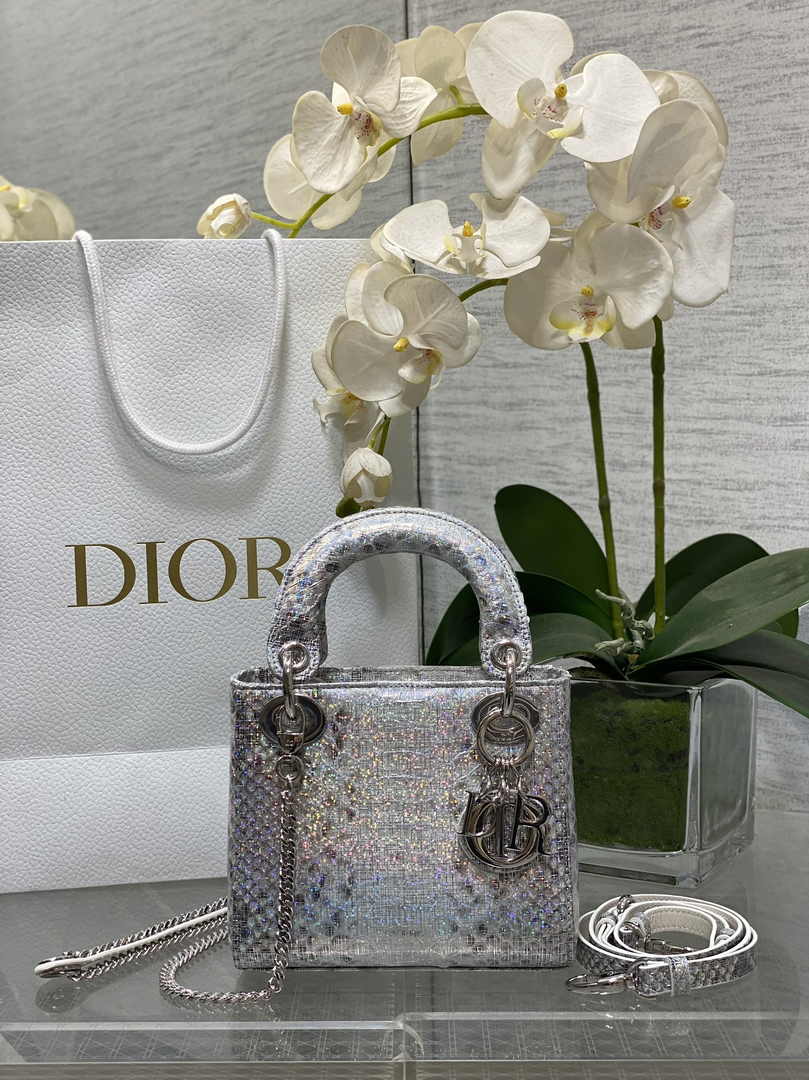 Mini Lady Dior Bag Silver Snake Leather M0505 - Default Title - View 1
