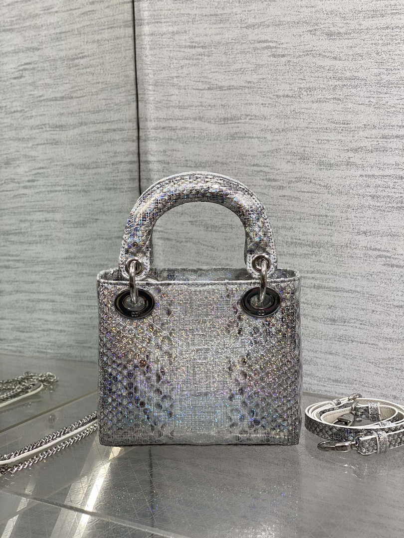 Mini Lady Dior Bag Silver Snake Leather M0505 - Default Title - View 3