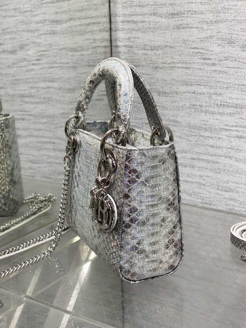 Mini Lady Dior Bag Silver Snake Leather M0505 - Default Title - View 4