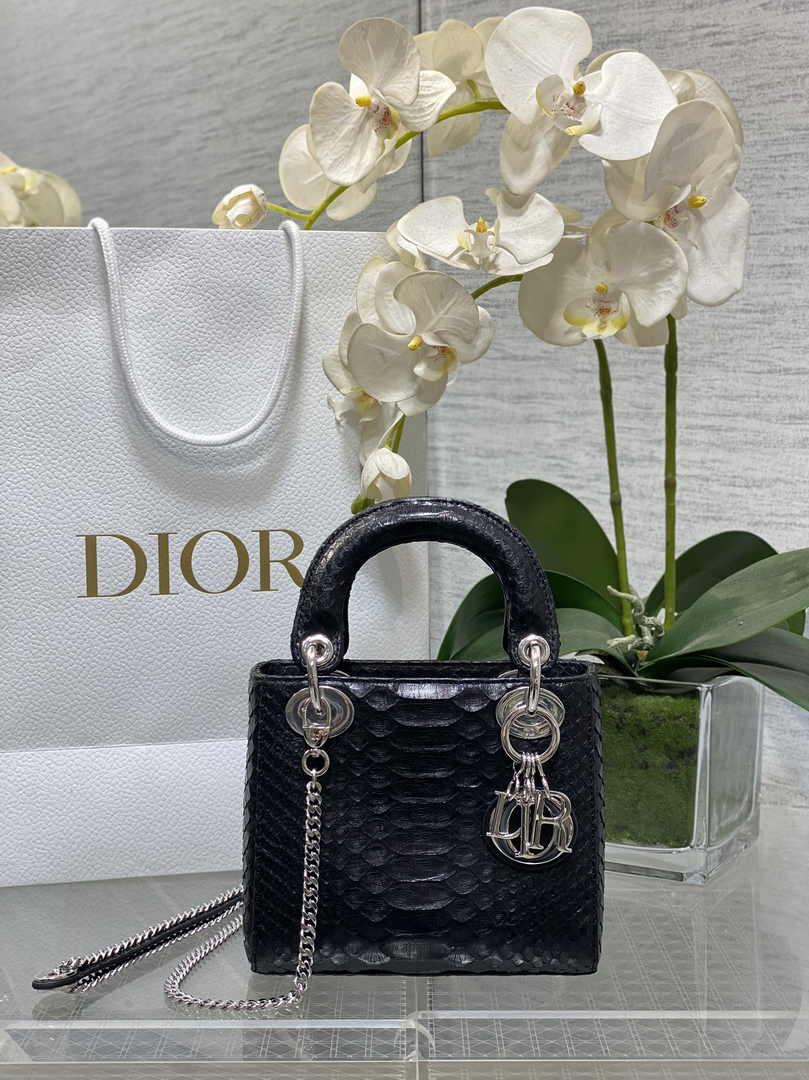 Mini Lady Dior Bag M0505 Black Snake Leather - Default Title - View 1