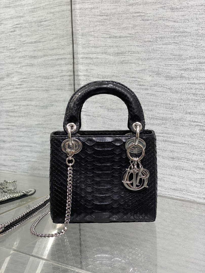 Mini Lady Dior Bag M0505 Black Snake Leather - Default Title - View 2