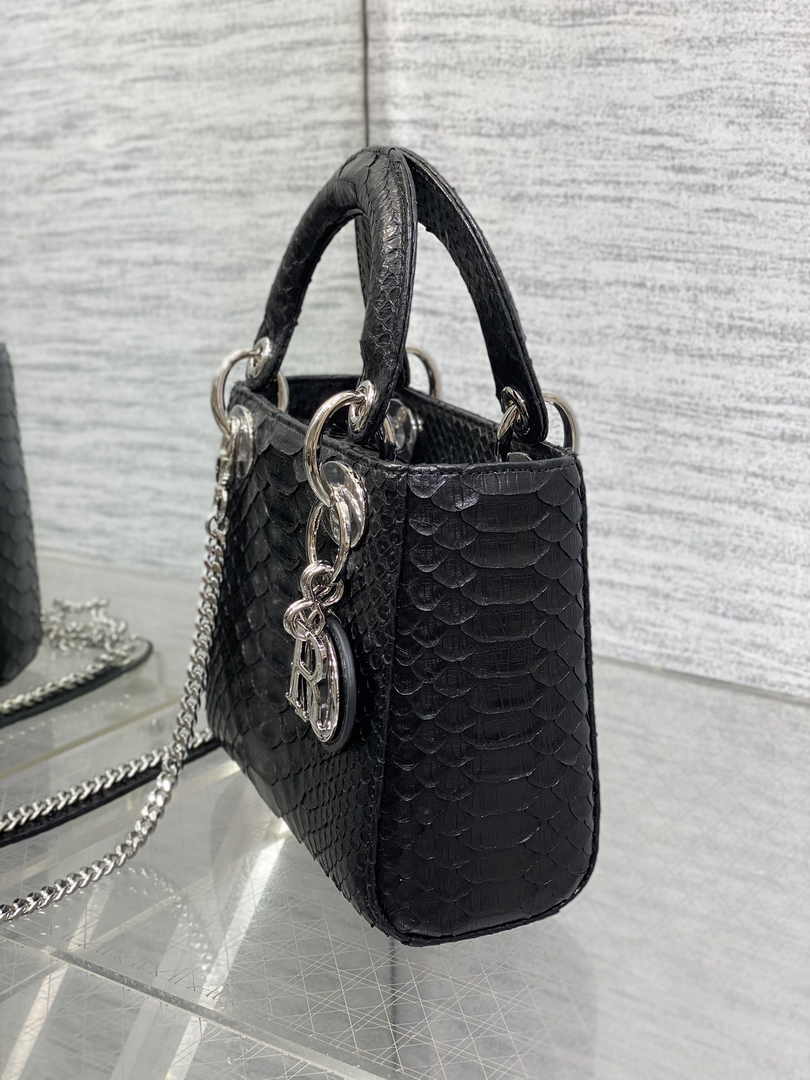 Mini Lady Dior Bag M0505 Black Snake Leather - Default Title - View 3