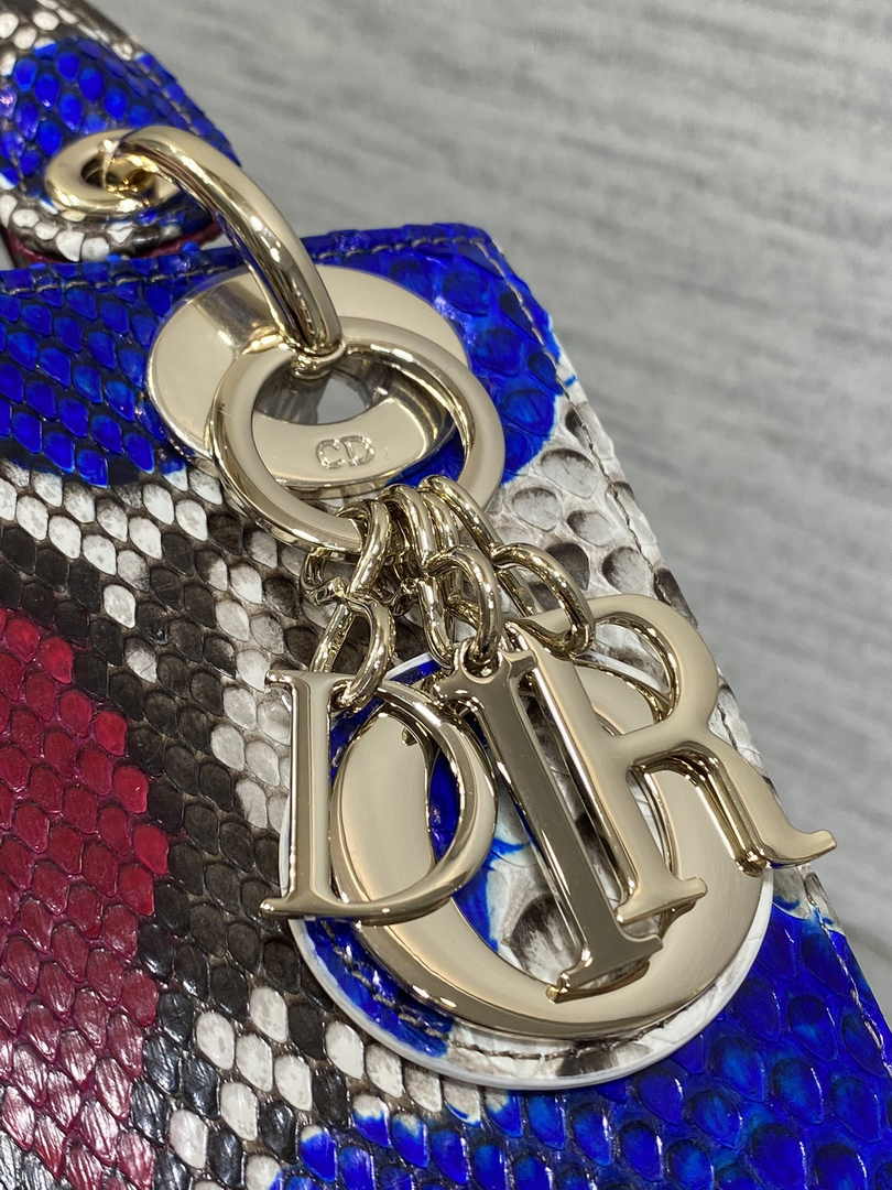 Mini Lady Dior Bag M0505 Red Blue Snake Leather - Default Title - View 9