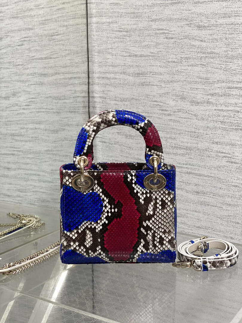 Mini Lady Dior Bag M0505 Red Blue Snake Leather - Default Title - View 3