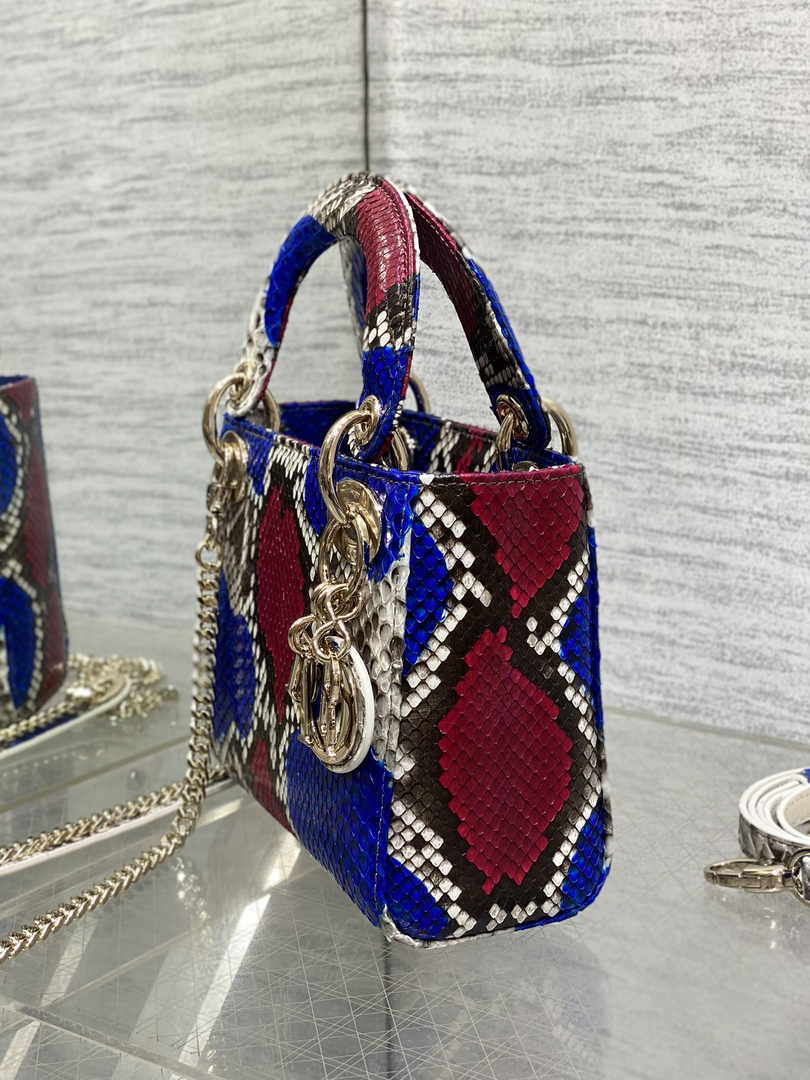 Mini Lady Dior Bag M0505 Red Blue Snake Leather - Default Title - View 4