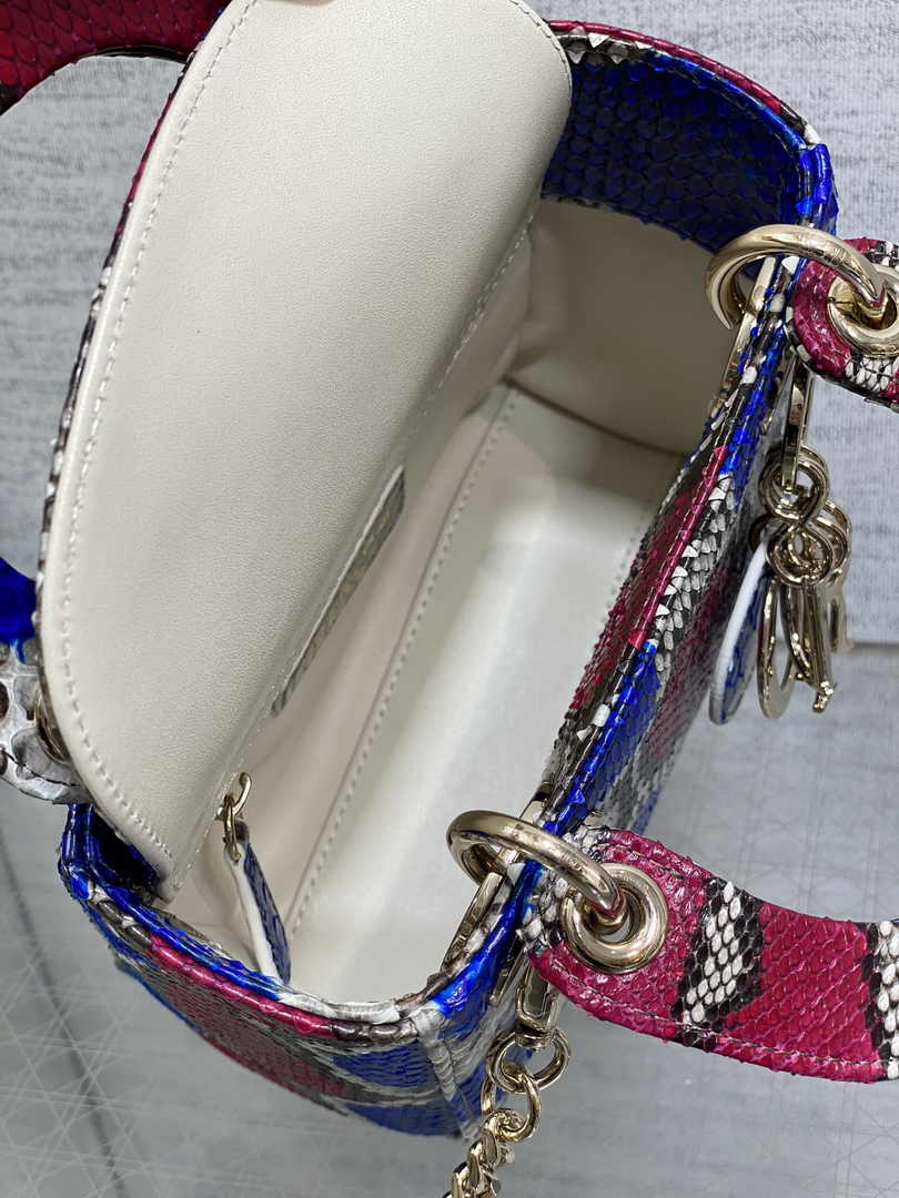 Mini Lady Dior Bag M0505 Red Blue Snake Leather - Default Title - View 6