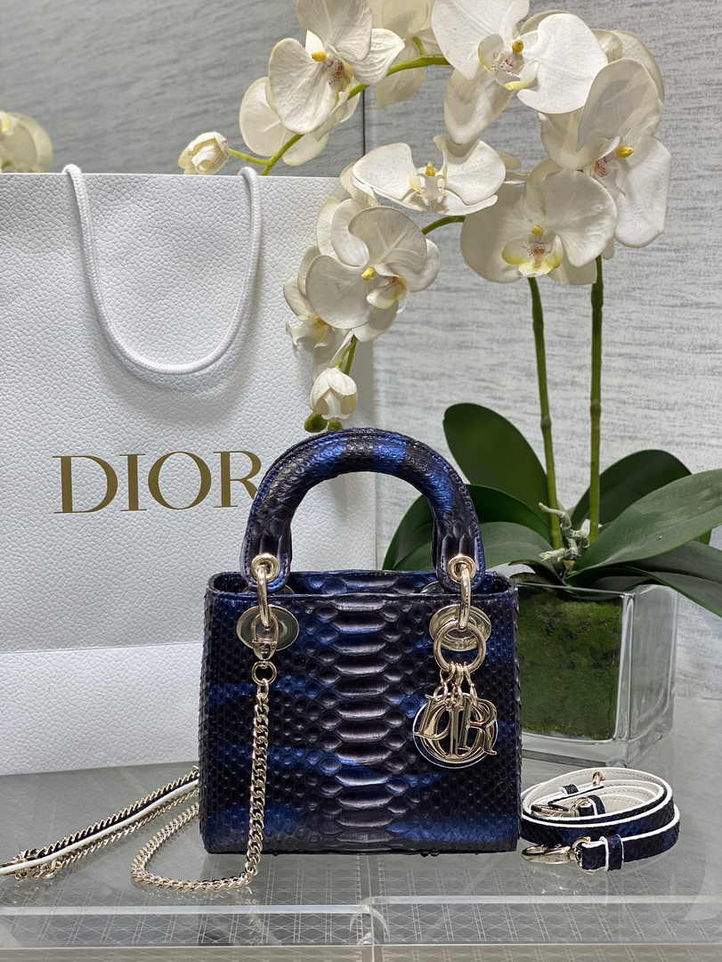 Mini Lady Dior Bag M0505 Blue Snake Leather - Default Title - View 1