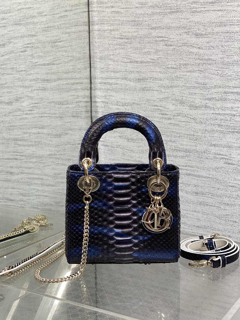 Mini Lady Dior Bag M0505 Blue Snake Leather - Default Title - View 2