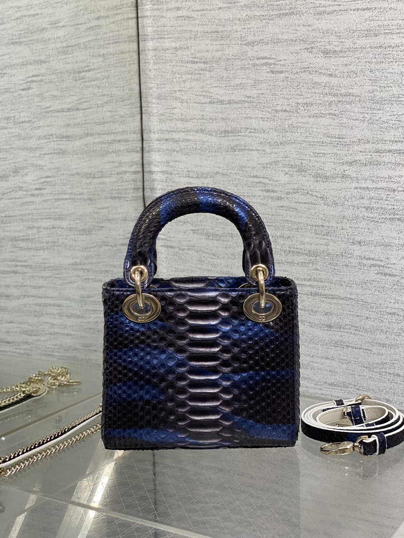 Mini Lady Dior Bag M0505 Blue Snake Leather - Default Title - View 3