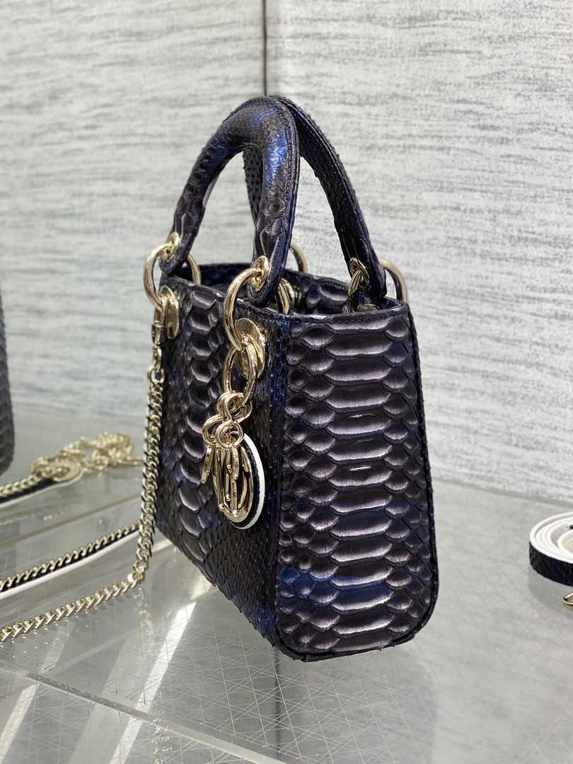 Mini Lady Dior Bag M0505 Blue Snake Leather - Default Title - View 4