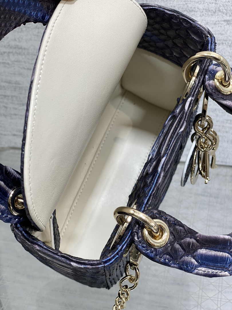 Mini Lady Dior Bag M0505 Blue Snake Leather - Default Title - View 6