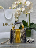 Mini Lady Dior Bag M0505 Gold Blue Snake Leather - Default Title - View 1