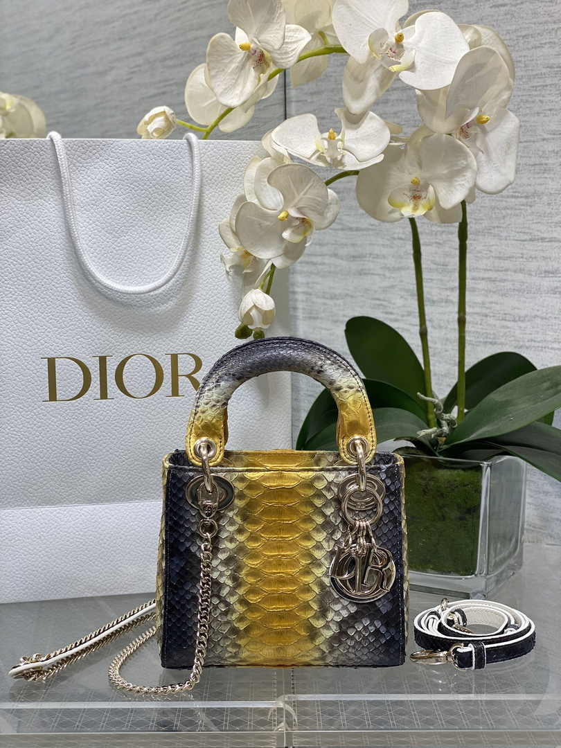 Mini Lady Dior Bag M0505 Gold Blue Snake Leather - Default Title - View 1
