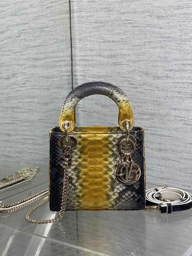 Mini Lady Dior Bag M0505 Gold Blue Snake Leather - Default Title - View 2