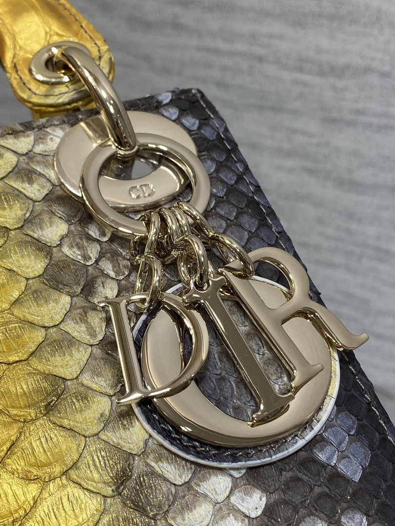 Mini Lady Dior Bag M0505 Gold Blue Snake Leather - Default Title - View 9