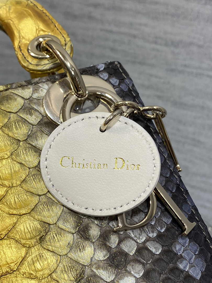 Mini Lady Dior Bag M0505 Gold Blue Snake Leather - Default Title - View 8