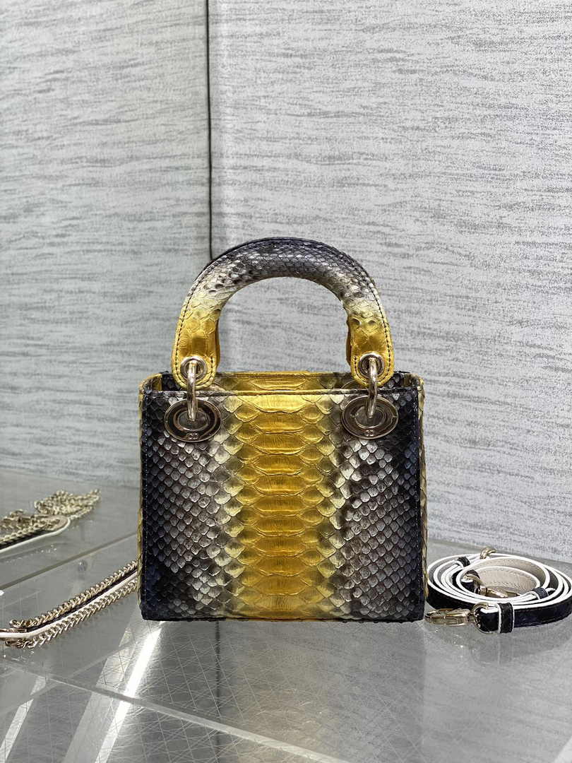 Mini Lady Dior Bag M0505 Gold Blue Snake Leather - Default Title - View 3