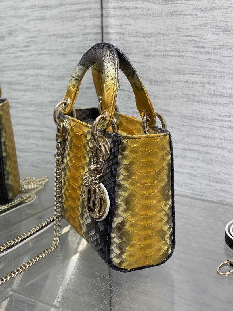 Mini Lady Dior Bag M0505 Gold Blue Snake Leather - Default Title - View 4