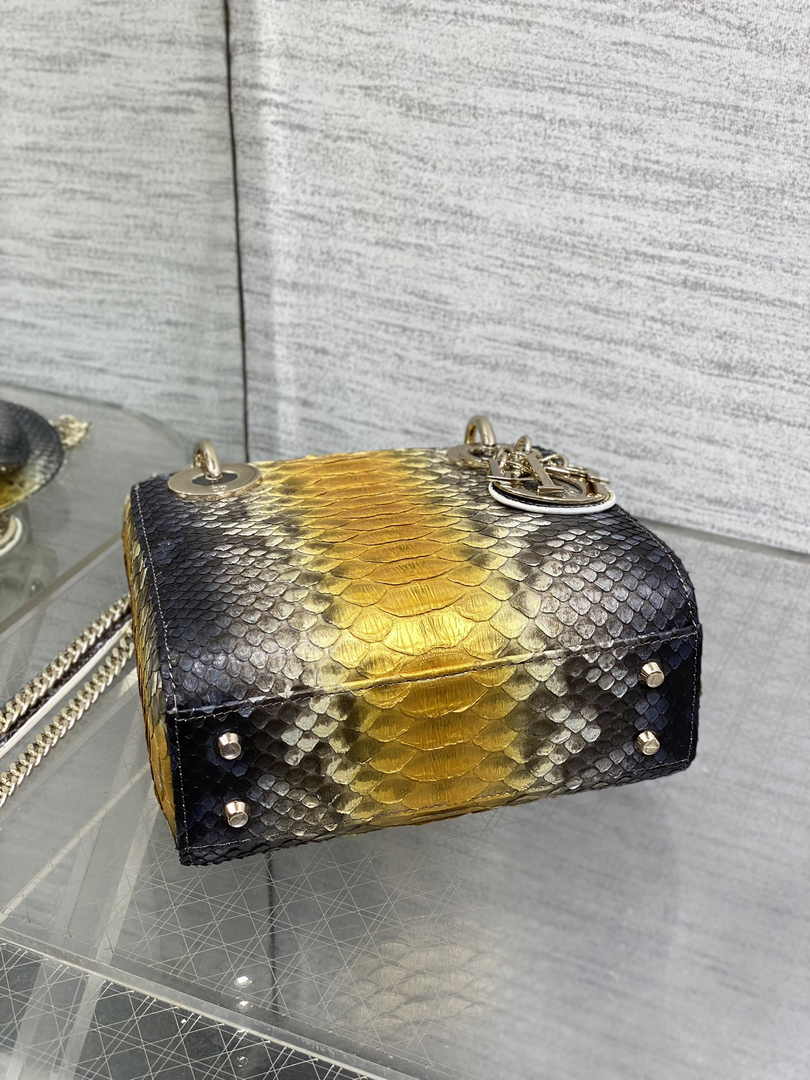Mini Lady Dior Bag M0505 Gold Blue Snake Leather - Default Title - View 5