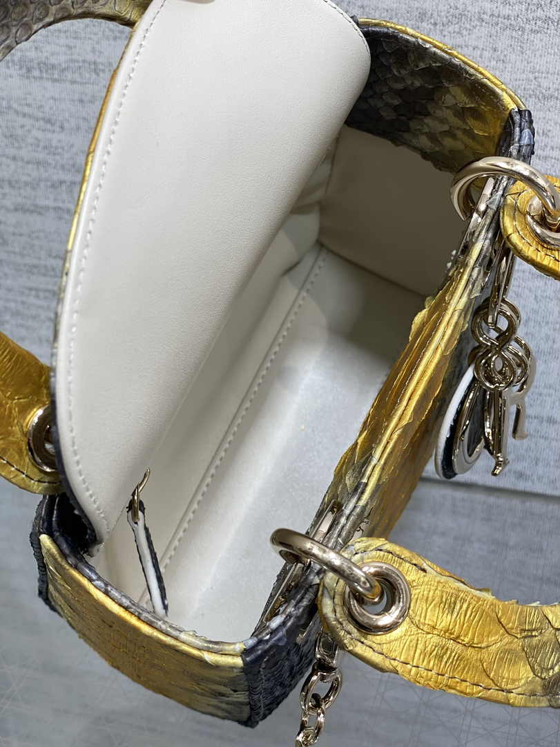 Mini Lady Dior Bag M0505 Gold Blue Snake Leather - Default Title - View 6