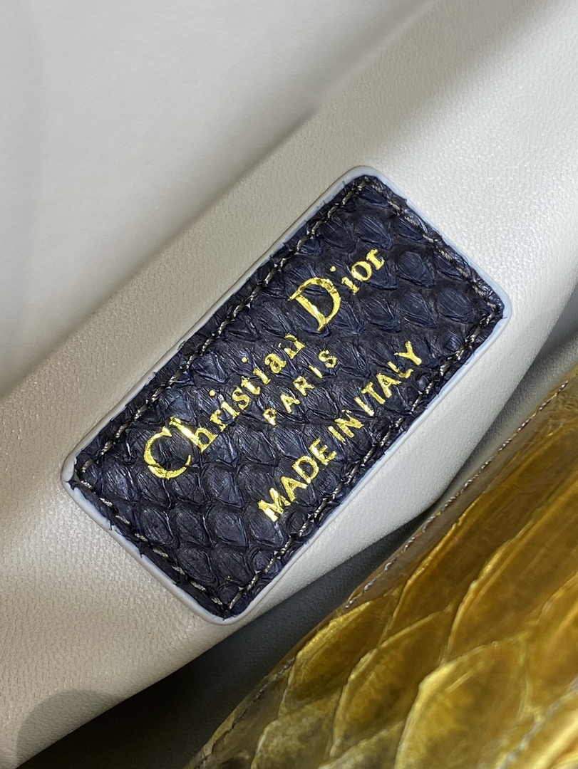 Mini Lady Dior Bag M0505 Gold Blue Snake Leather - Default Title - View 7