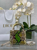 Mini Lady Dior Bag M0505 Green Yellow Snake Leather - Default Title - View 1