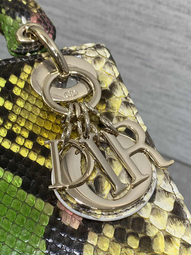 Mini Lady Dior Bag M0505 Green Yellow Snake Leather - Default Title - View 9
