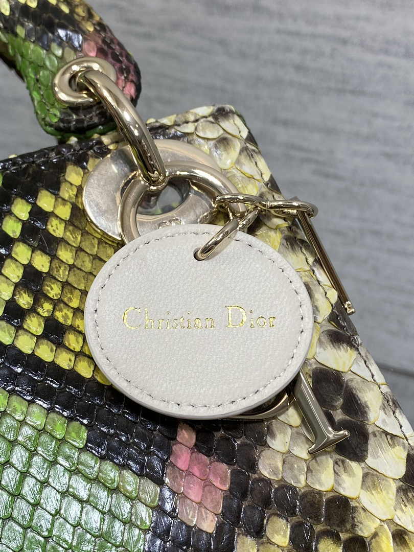 Mini Lady Dior Bag M0505 Green Yellow Snake Leather - Default Title - View 8