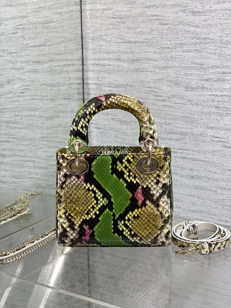 Mini Lady Dior Bag M0505 Green Yellow Snake Leather - Default Title - View 3