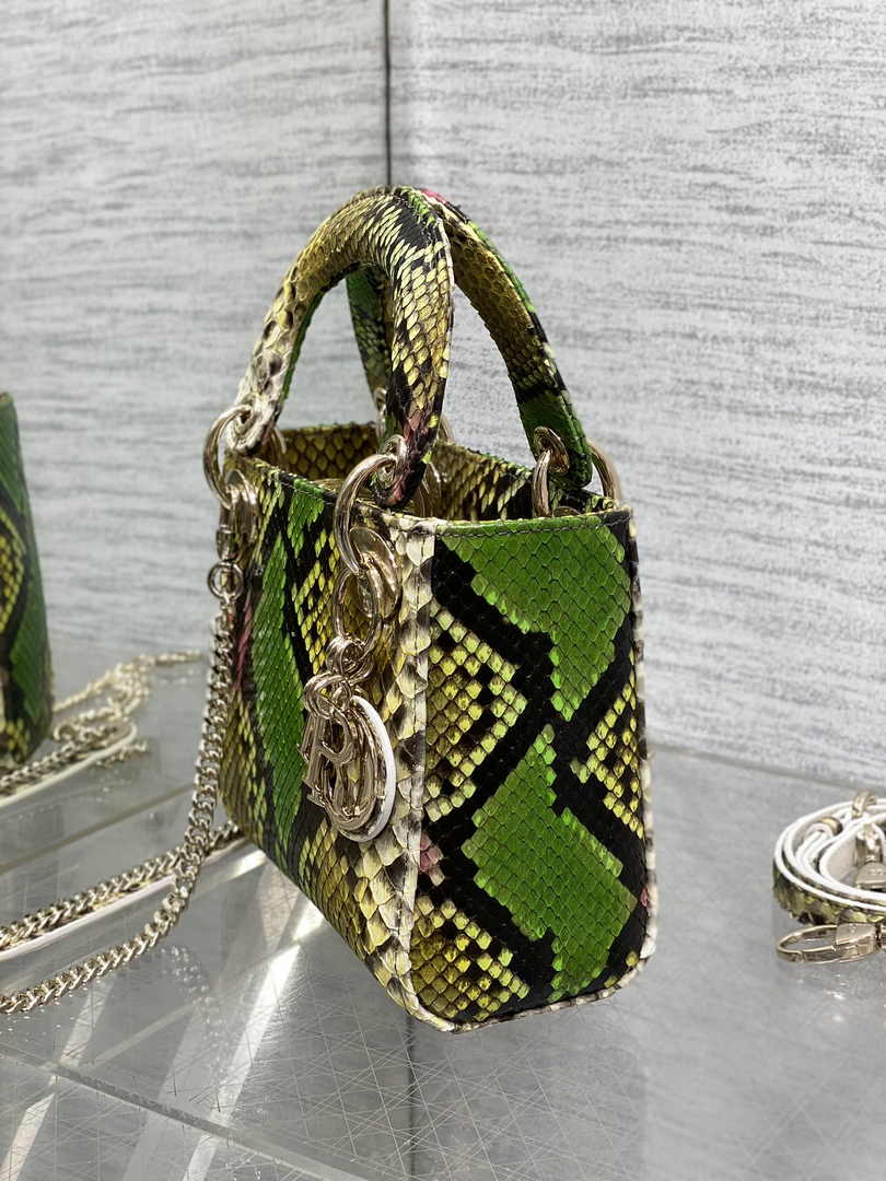 Mini Lady Dior Bag M0505 Green Yellow Snake Leather - Default Title - View 4