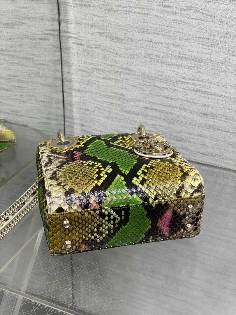 Mini Lady Dior Bag M0505 Green Yellow Snake Leather - Default Title - View 5