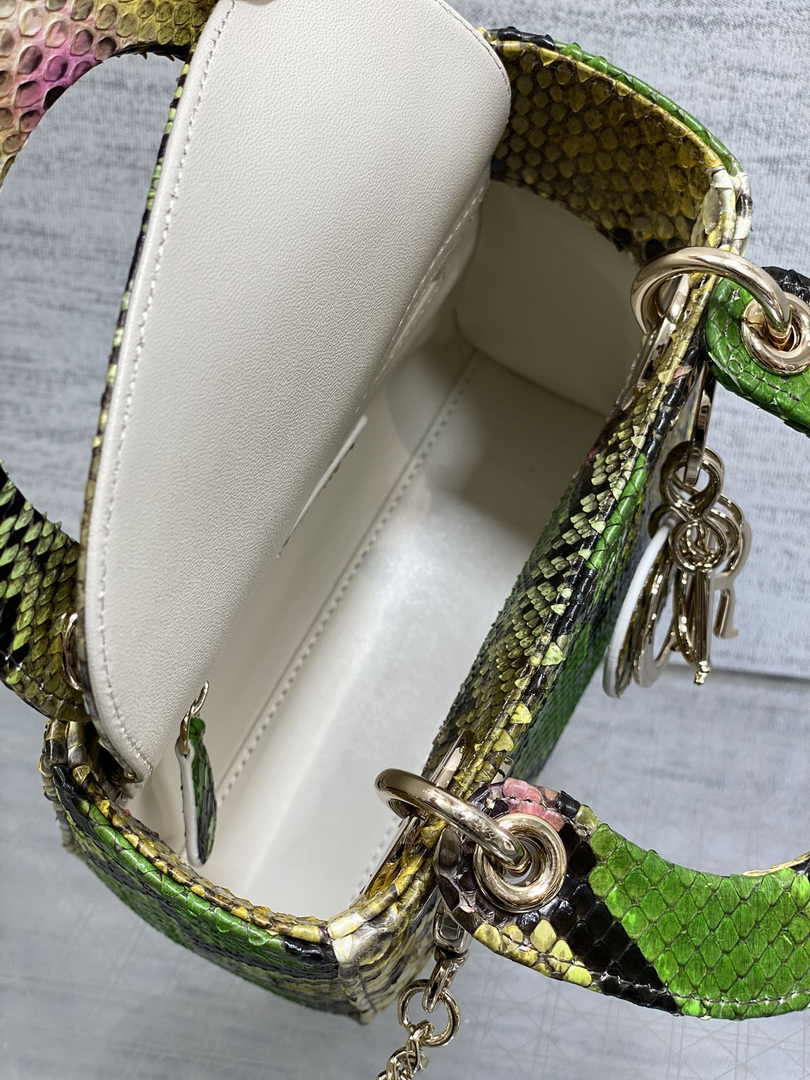 Mini Lady Dior Bag M0505 Green Yellow Snake Leather - Default Title - View 6
