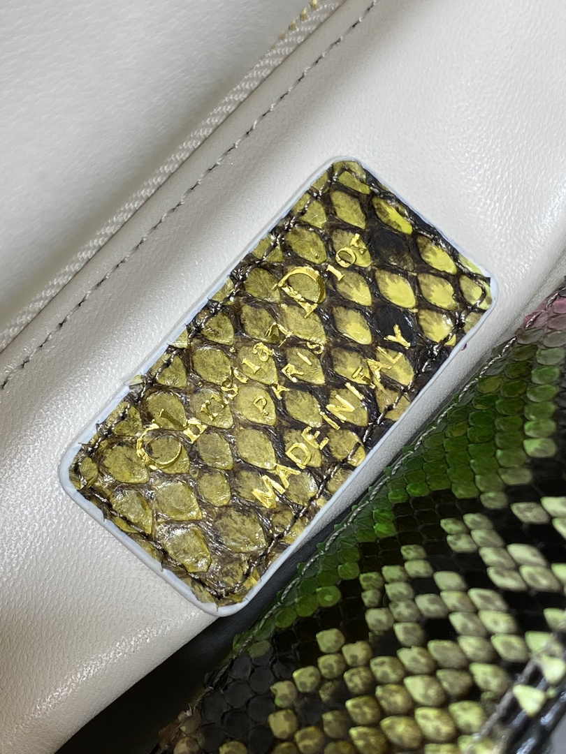 Mini Lady Dior Bag M0505 Green Yellow Snake Leather - Default Title - View 7