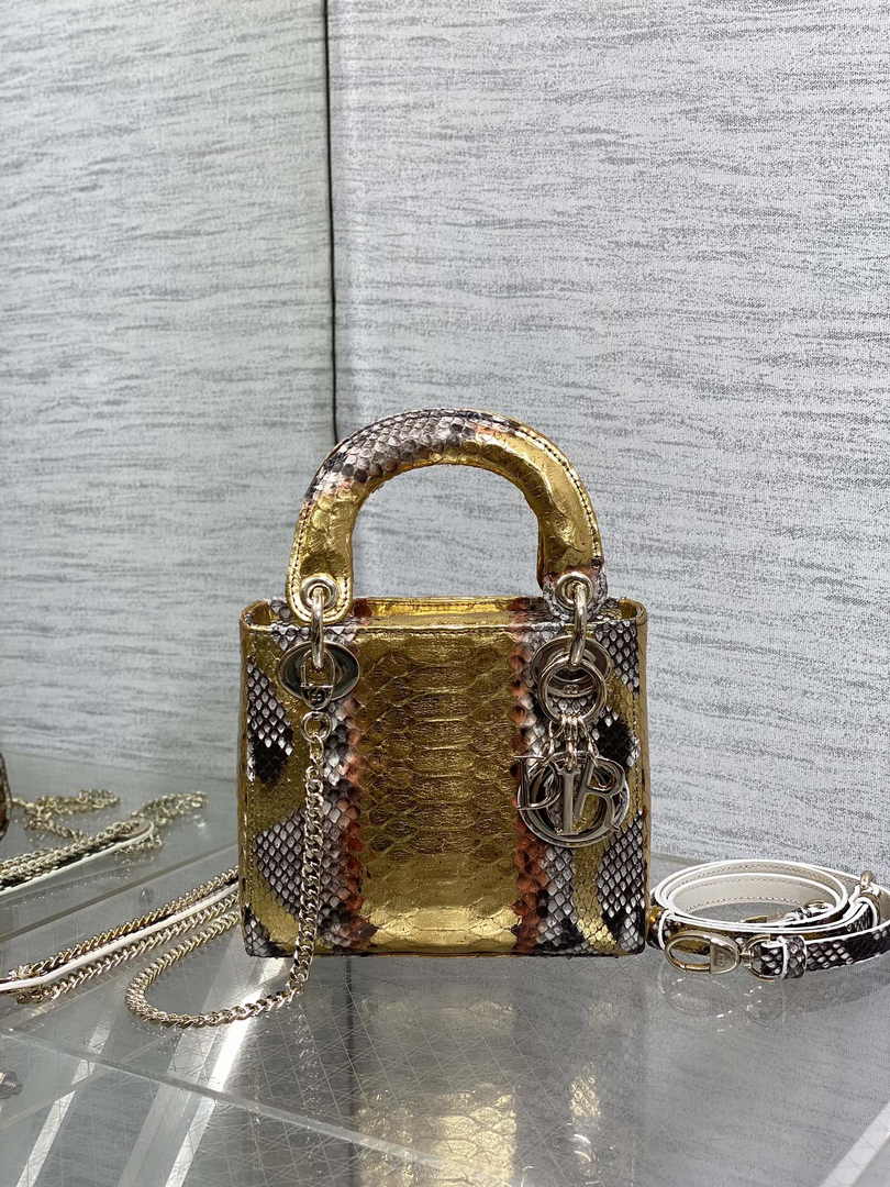 Mini Lady Dior Bag M0505 Gold Snake Leather - Default Title - View 2