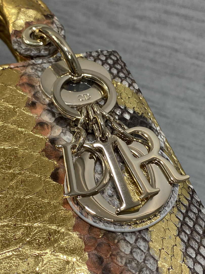Mini Lady Dior Bag M0505 Gold Snake Leather - Default Title - View 9
