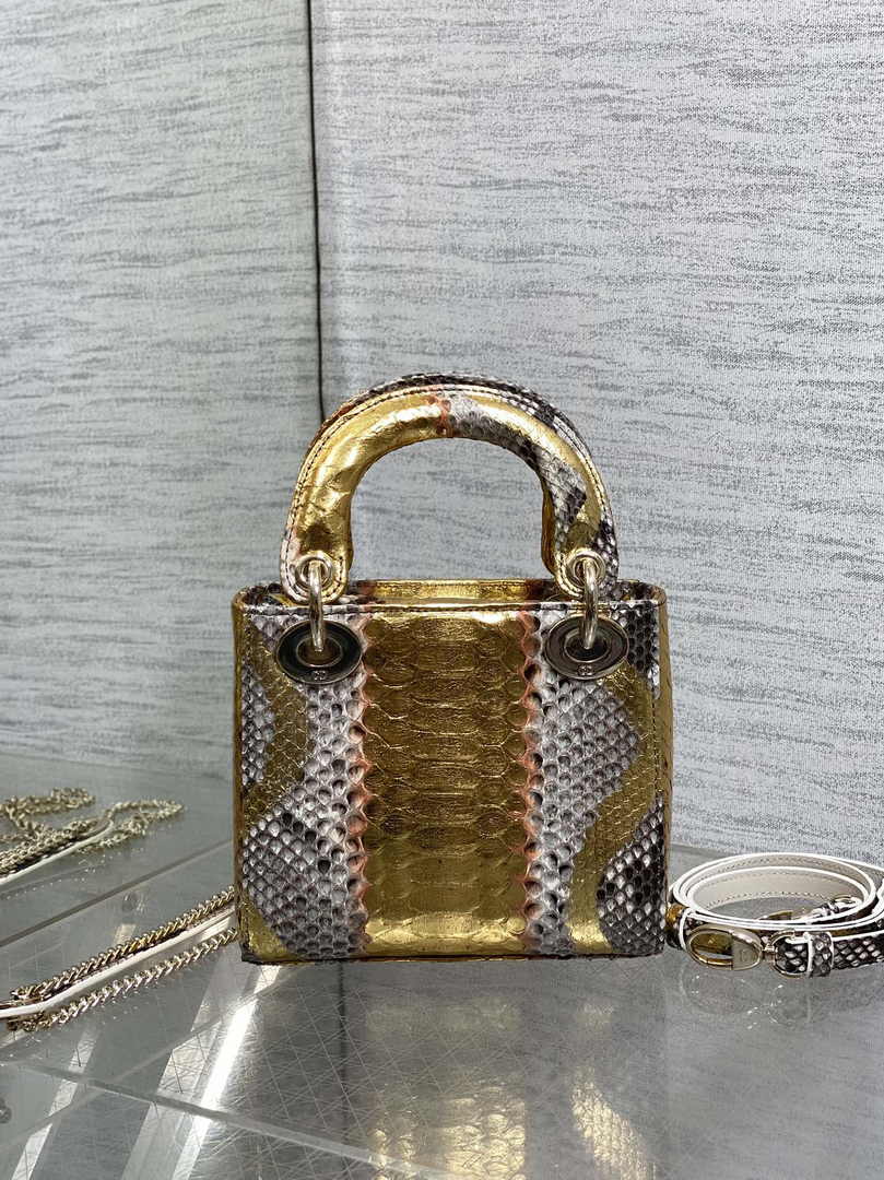Mini Lady Dior Bag M0505 Gold Snake Leather - Default Title - View 3