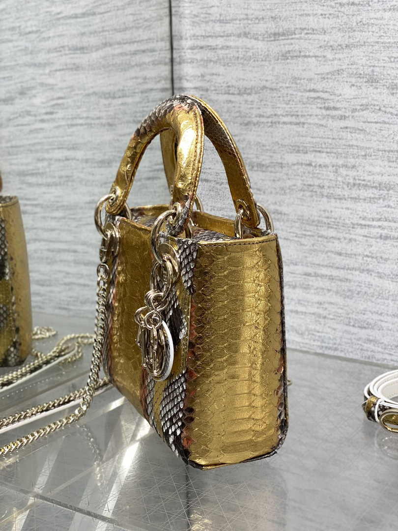 Mini Lady Dior Bag M0505 Gold Snake Leather - Default Title - View 4