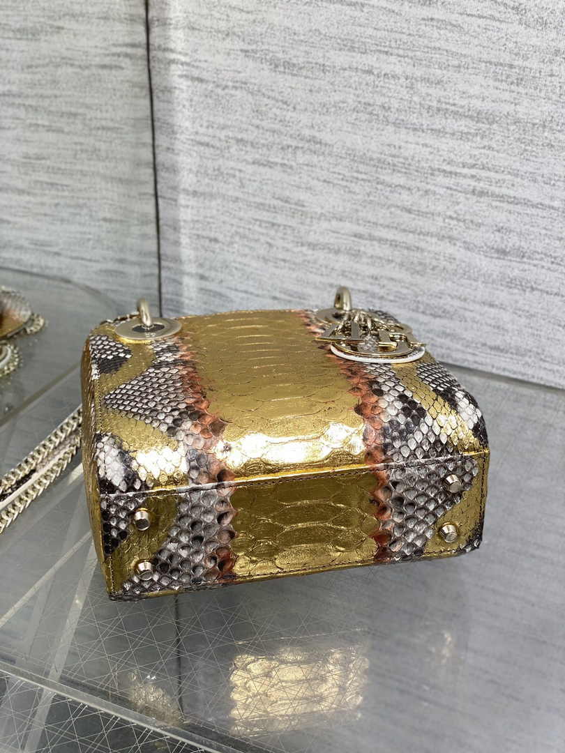 Mini Lady Dior Bag M0505 Gold Snake Leather - Default Title - View 5