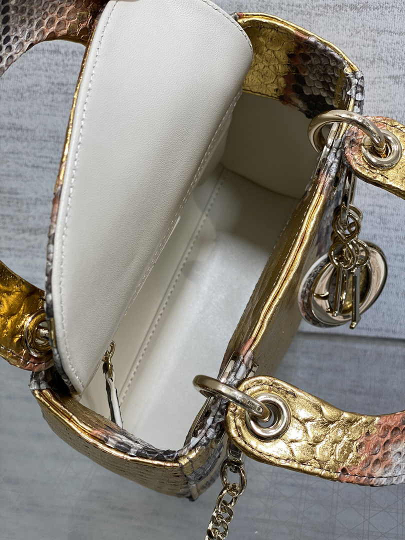 Mini Lady Dior Bag M0505 Gold Snake Leather - Default Title - View 6