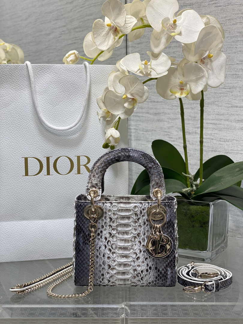 Mini Lady Dior Bag M0505 Gray Snake Leather - Default Title - View 1