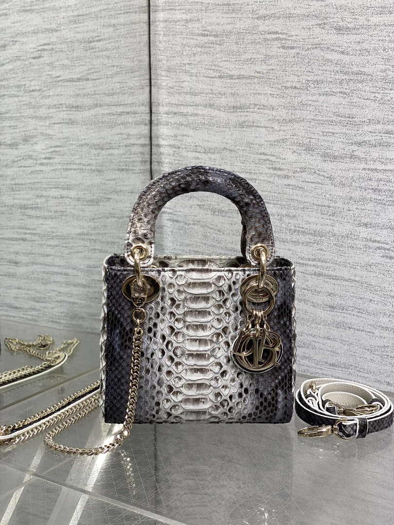 Mini Lady Dior Bag M0505 Gray Snake Leather - Default Title - View 2