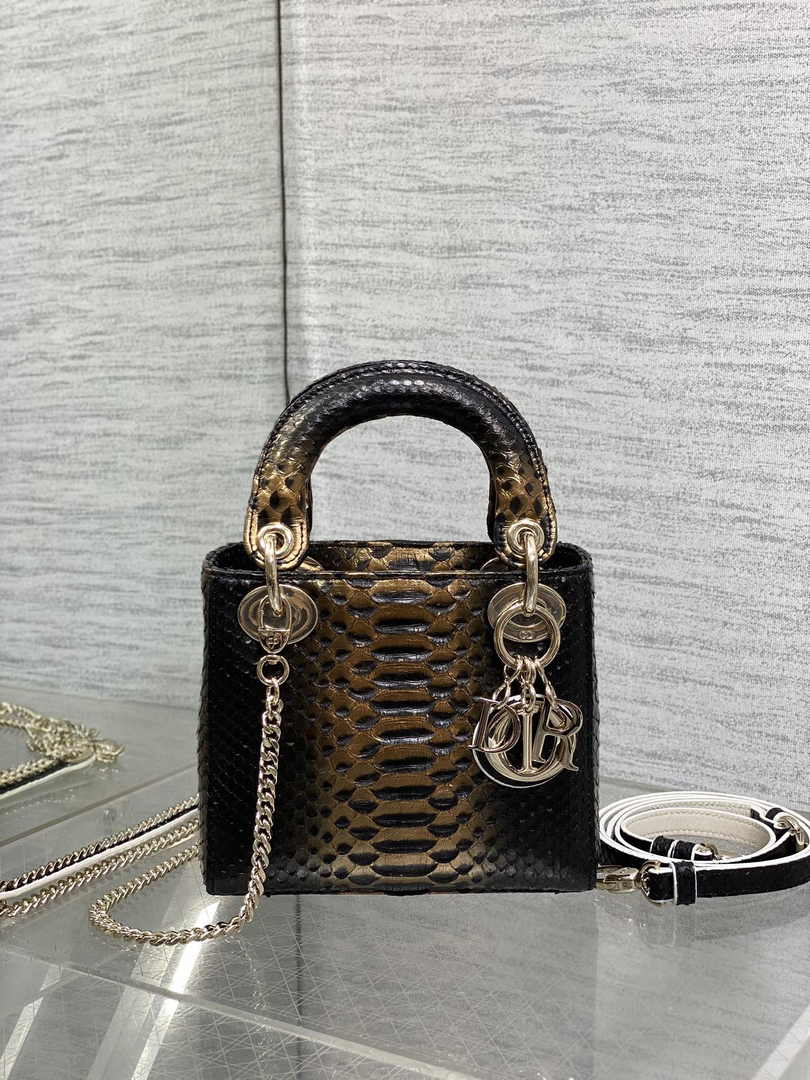 Mini Lady Dior Bag M0505 Gold Black Snake Leather - Default Title - View 2
