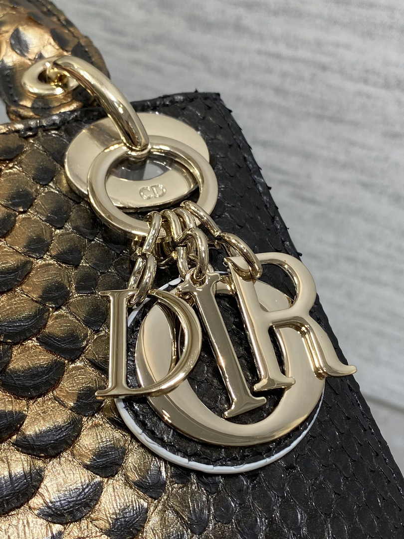 Mini Lady Dior Bag M0505 Gold Black Snake Leather - Default Title - View 9
