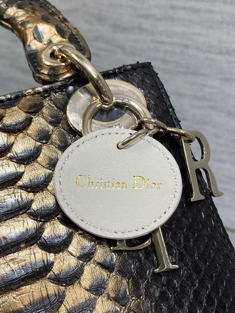 Mini Lady Dior Bag M0505 Gold Black Snake Leather - Default Title - View 8