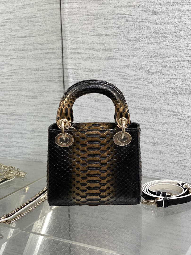 Mini Lady Dior Bag M0505 Gold Black Snake Leather - Default Title - View 3