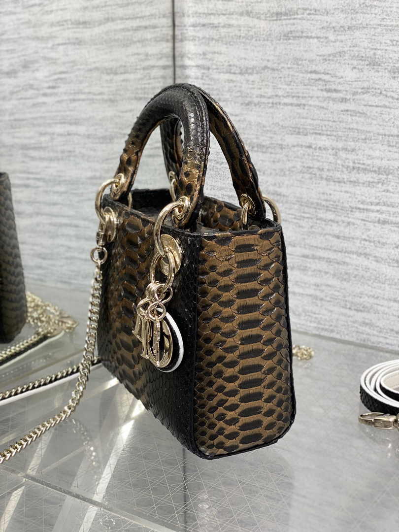 Mini Lady Dior Bag M0505 Gold Black Snake Leather - Default Title - View 4