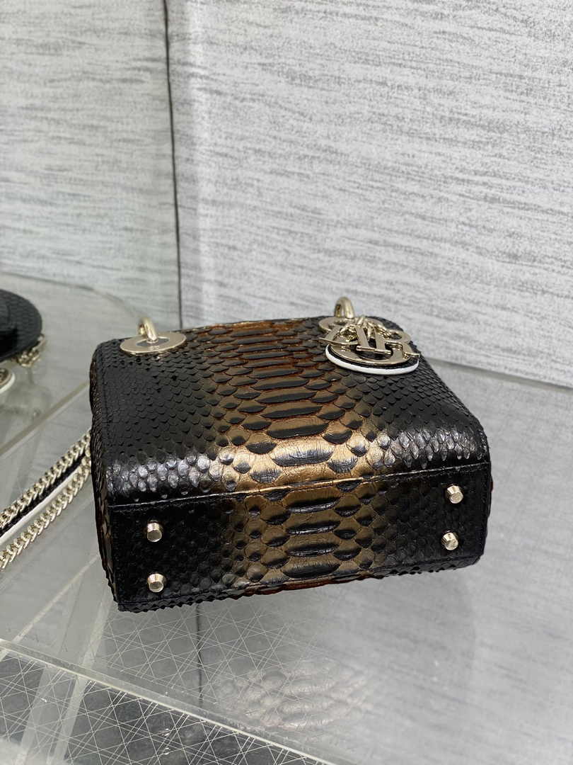 Mini Lady Dior Bag M0505 Gold Black Snake Leather - Default Title - View 5
